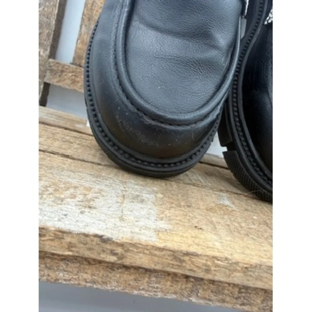 Bebe Girls Black‎ Lug Sole Loafers Rhinestone Logo Strap Size 11 Toddler Little